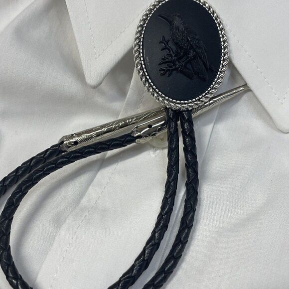 Valentine’s Steampunk Gothic Raven Black Crow Bolo Lariat Tie Necklace Southwest - Picture 12 of 14